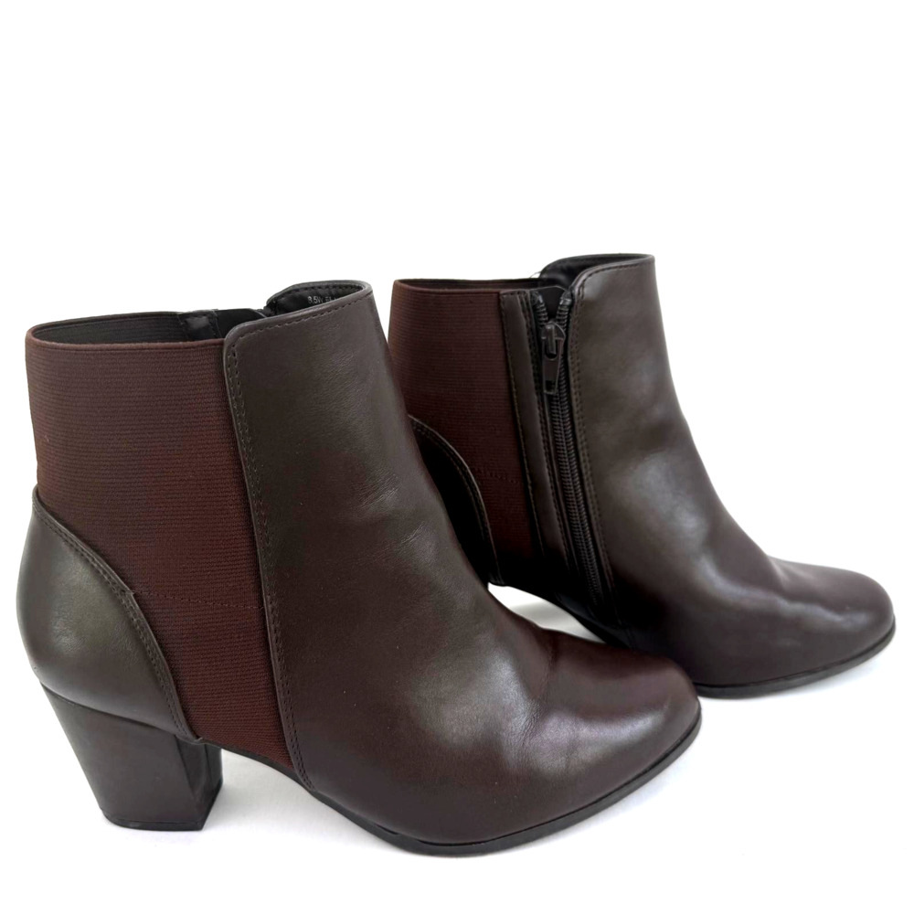 East 5th Womens Brown ankle Booties 8.5 Side-Zip Faux Leather Block Heel